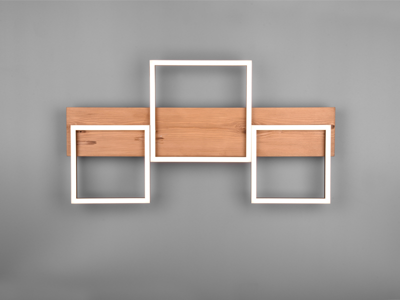 Flache LED Deckenleuchte HARPER dimmbar Holzbrett naturbelassen, Breite 65cm