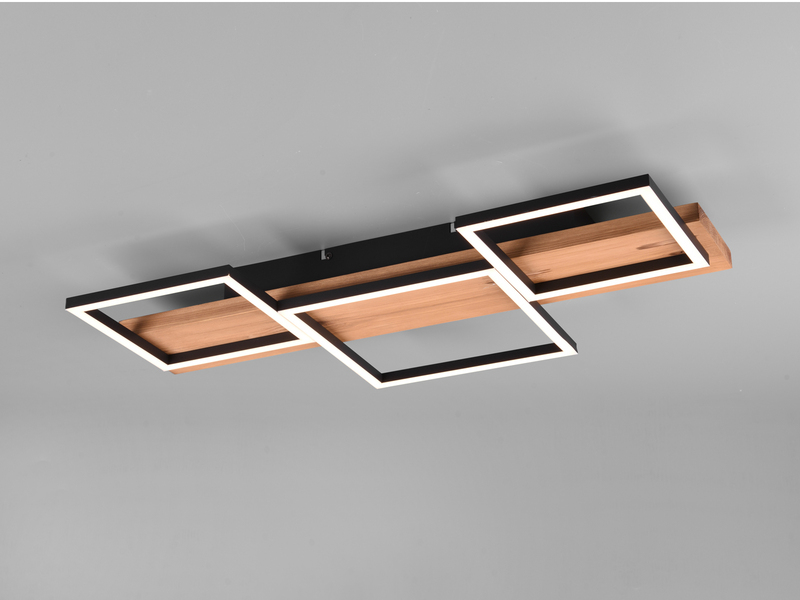 Flache LED Deckenleuchte HARPER dimmbar Holzbrett naturbelassen, Breite 65cm