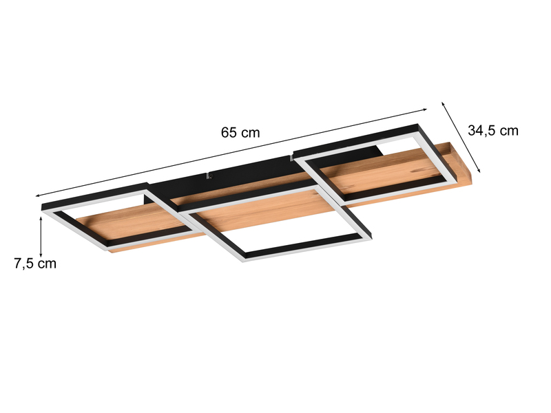 Flache LED Deckenlleuchte HARPER dimmbar Holzbrett naturbelassen, Breite 65cm