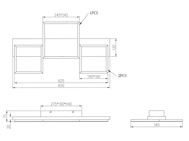 Flache LED Deckenleuchte HARPER dimmbar Holzbrett naturbelassen, Breite 65cm
