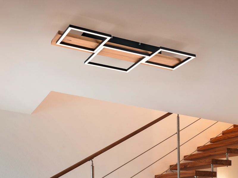 Flache LED Deckenleuchte HARPER dimmbar Holzbrett naturbelassen, Breite 65cm