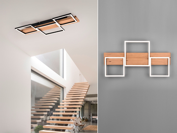 Flache LED Deckenleuchte HARPER dimmbar Holzbrett naturbelassen, Breite 65cm