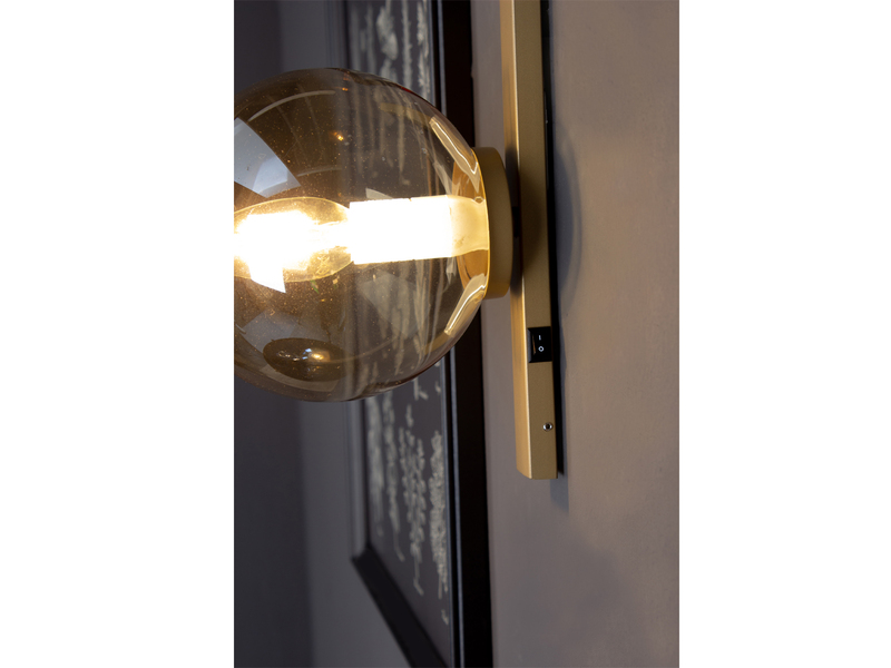 Außergewöhnliche Wandlampe PLUTO Messing 1 flammig - Glaskugel Amber