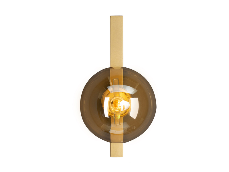 Außergewöhnliche Wandlampe PLUTO Messing 1 flammig - Glaskugel Amber