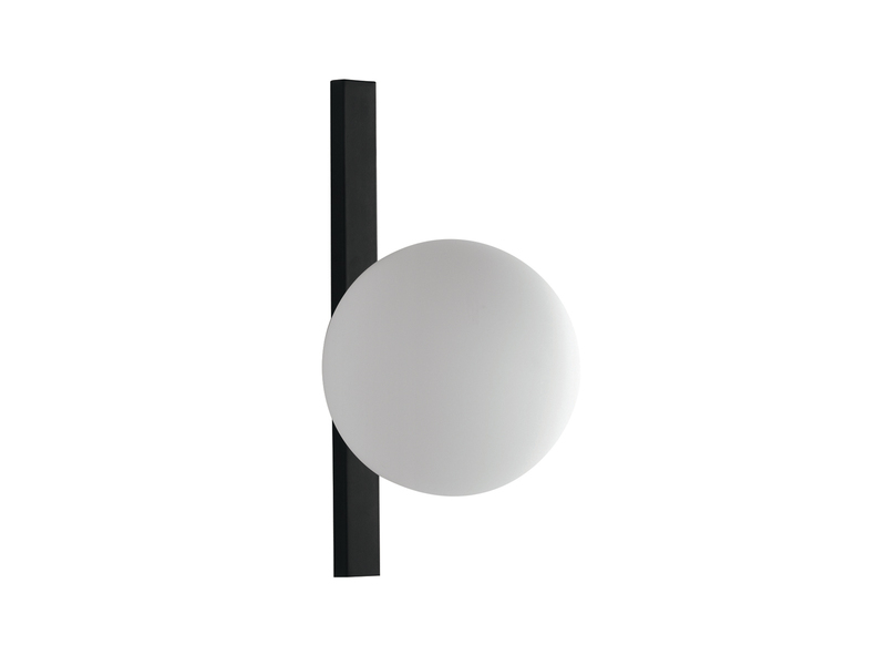 Außergewöhnliche Wandlampe PLUTO Schwarz 1 flammig - Kugel Opalglas Weiß