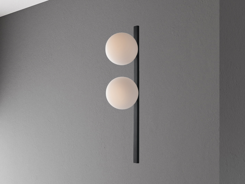 Außergewöhnliche Wandlampe PLUTO mit Glaskugel Weiß, Retro Stil, Höhe 60cm