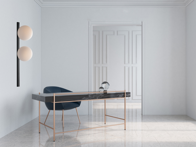 Außergewöhnliche Wandlampe PLUTO mit Glaskugel Weiß, Retro Stil, Höhe 60cm