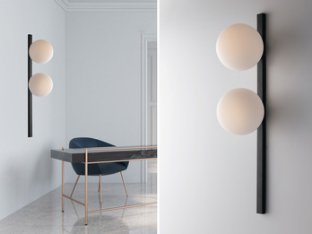 Außergewöhnliche Wandlampe PLUTO mit Glaskugel Weiß, Retro Stil, Höhe 60cm