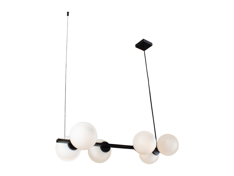 Pendelleuchte PLUTO 6 flammig Schwarz & Opalglas Kugeln Weiß, Breite 80cm