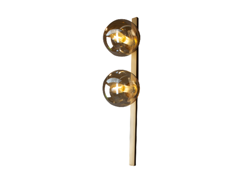 Außergewöhnliche LED Wandlampe Messing 2 flammig - Glaskugel Amber
