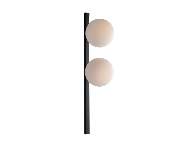 Außergewöhnliche LED Wandlampe Schwarz 2 flammig - Kugel Opalglas Weiß