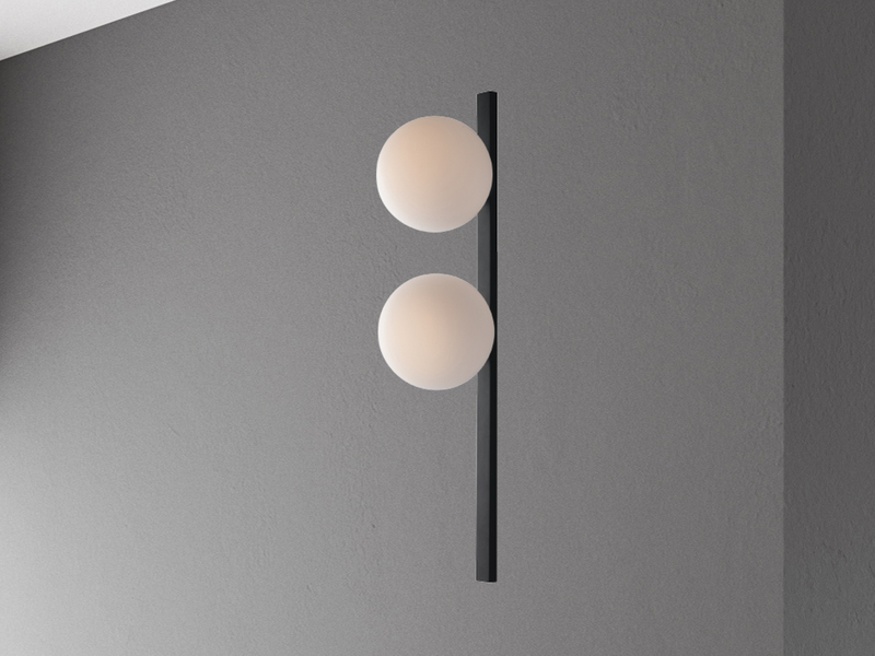 Außergewöhnliche LED Wandlampe Schwarz 2 flammig - Kugel Opalglas Weiß