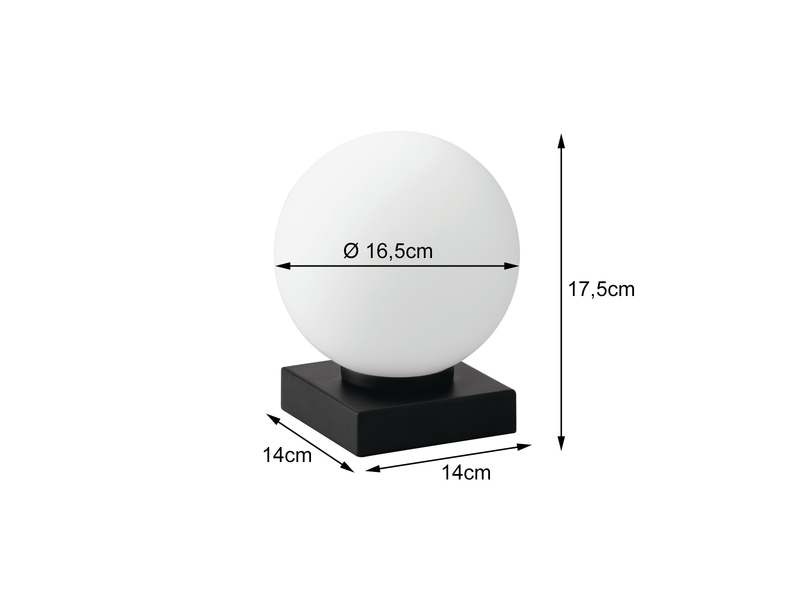 Kleine LED Tischleuchte Sockel Schwarz - Kugel Opalglas Weiß Ø17cm