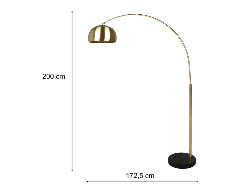 Bogenlampe ARGENTINA Schirm Messing Gold, große Ausladung, Höhe 200cm