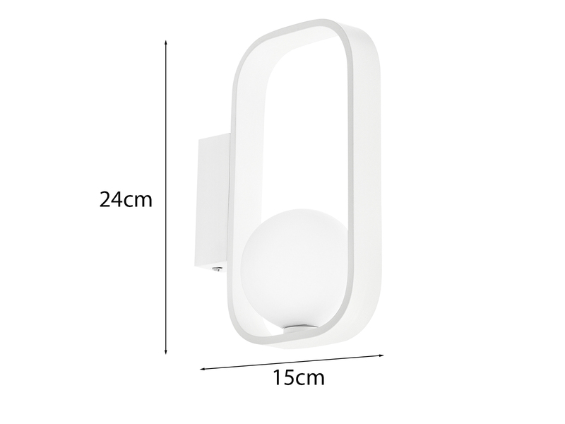 Ausgefallene LED Wandleuchte Weiß mit Glaskugel Opalweiß, Höhe 24cm