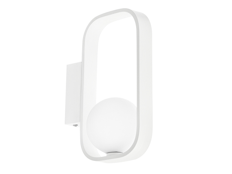 Ausgefallene LED Wandleuchte Weiß mit Glaskugel Opalweiß, Höhe 24cm