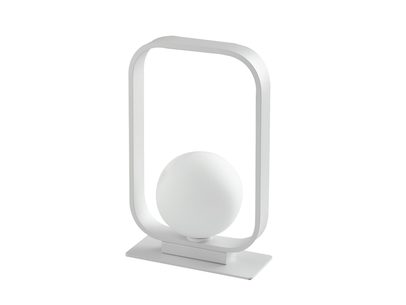 Kleine LED Tischleuchte Metall mit Glaskugel Opalweiß, Höhe 26cm