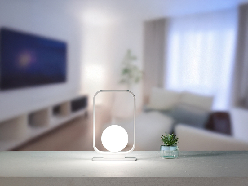 Kleine LED Tischleuchte Metall mit Glaskugel Opalweiß, Höhe 26cm