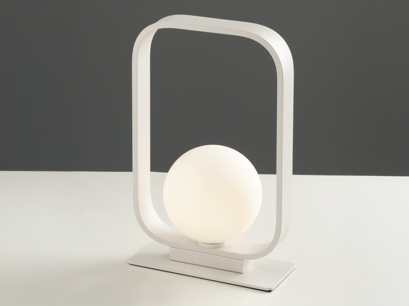 Kleine LED Tischleuchte Metall mit Glaskugel Opalweiß, Höhe 26cm