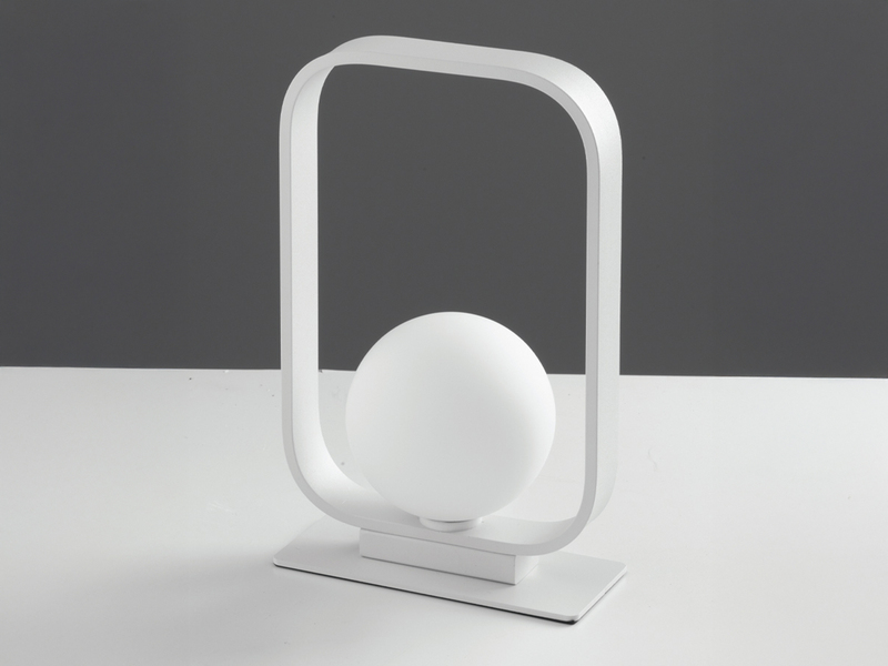 Kleine LED Tischleuchte Metall mit Glaskugel Opalweiß, Höhe 26cm