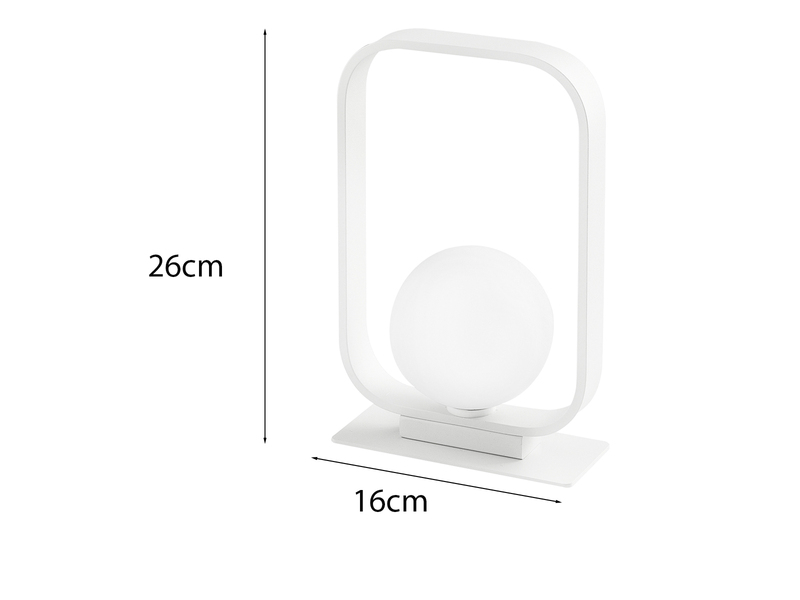 Kleine LED Tischleuchte Metall mit Glaskugel Opalweiß, Höhe 26cm