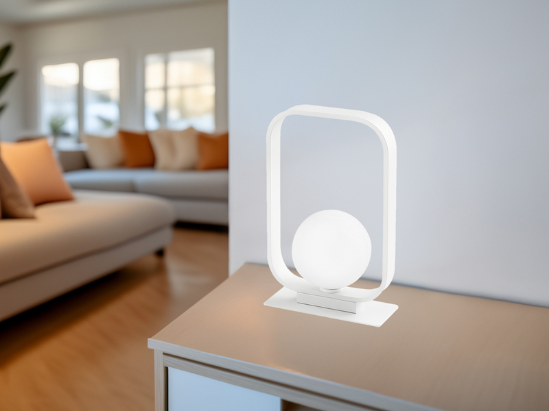 Kleine LED Tischleuchte Metall mit Glaskugel Opalweiß, Höhe 26cm