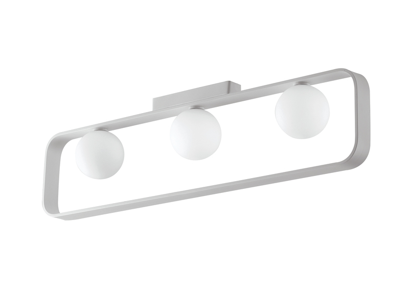 LED Deckenleuchte 3 flammig Metall Weiß & Opal Glaskugeln, 80cm breit