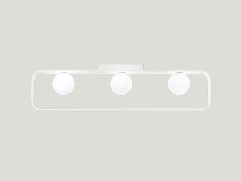 LED Deckenleuchte 3 flammig Metall Weiß & Opal Glaskugeln, 80cm breit