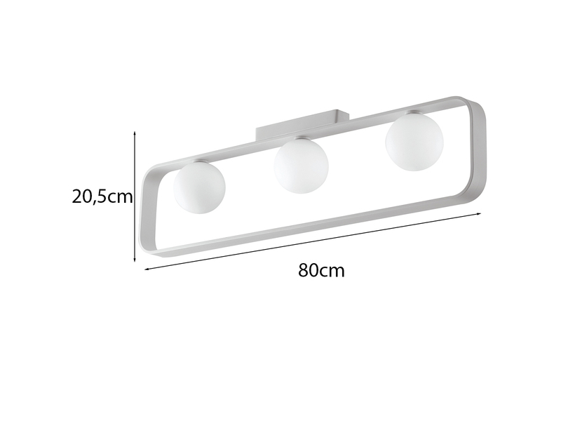 LED Deckenleuchte 3 flammig Weiß mit Glaskugeln Opalweiß, Breite 80cm