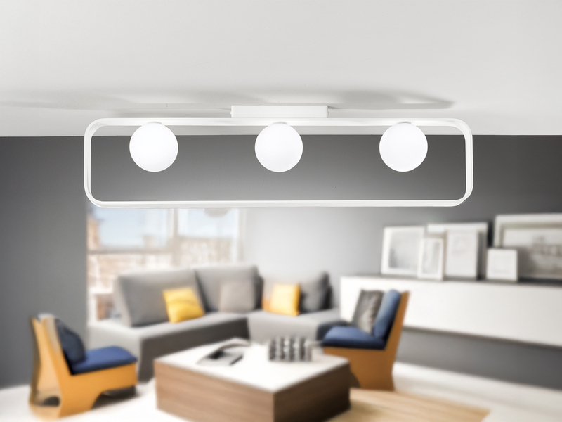 LED Deckenleuchte 3 flammig Weiß mit Glaskugeln Opalweiß, Breite 80cm