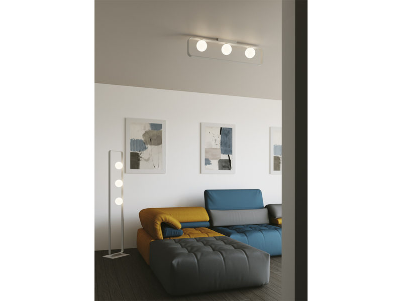 Minimalistische LED Stehleuchte Weiß mit Opal Glaskugeln, 140cm hoch