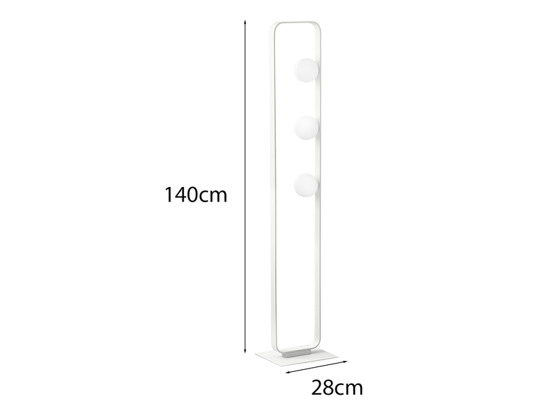 LED Stehleuchte 3-flammig Weiß mit Glaskugeln Opalweiß, Höhe 140cm