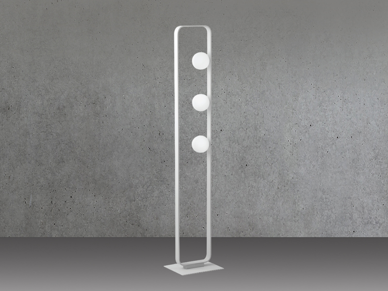 LED Stehleuchte 3-flammig Weiß mit Glaskugeln Opalweiß, Höhe 140cm