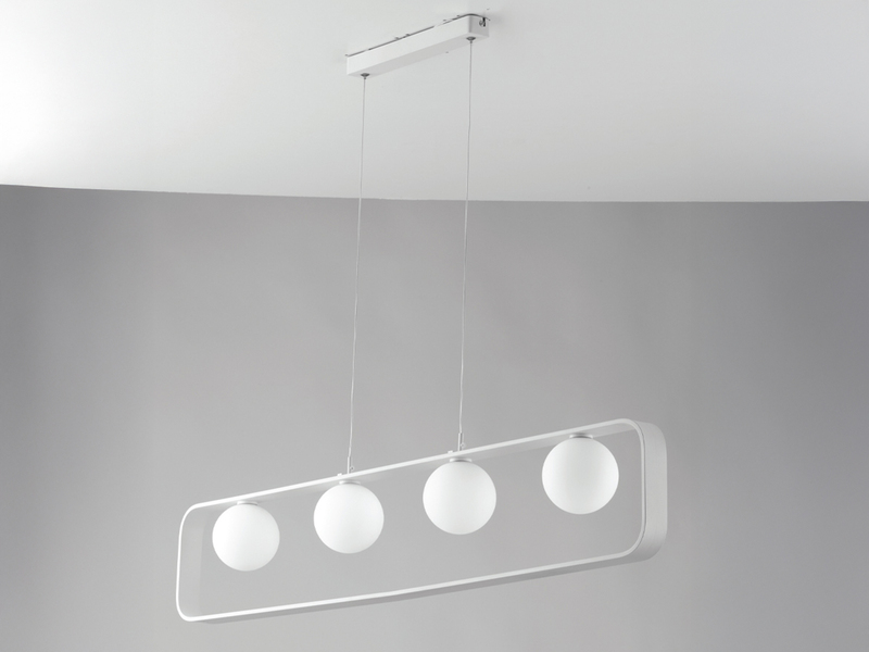 LED Pendelleuchte 4-flammig Weiß Glaskugeln Opalweiß, Breite 100cm