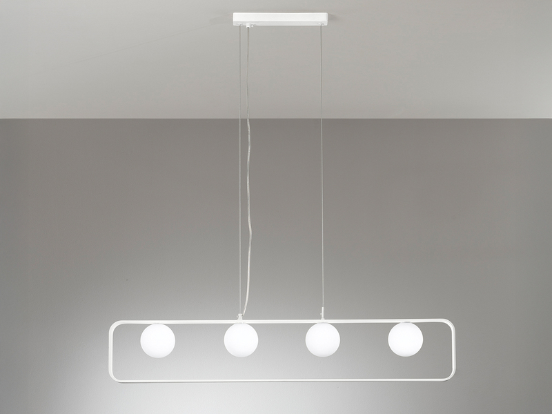LED Pendelleuchte 4-flammig Weiß Glaskugeln Opalweiß, Breite 100cm