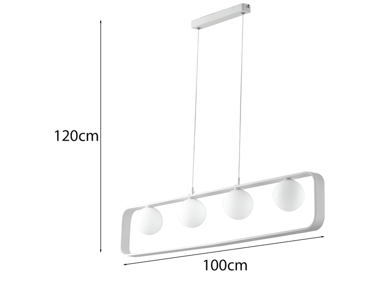 LED Pendelleuchte 4-flammig Weiß Glaskugeln Opalweiß, Breite 100cm