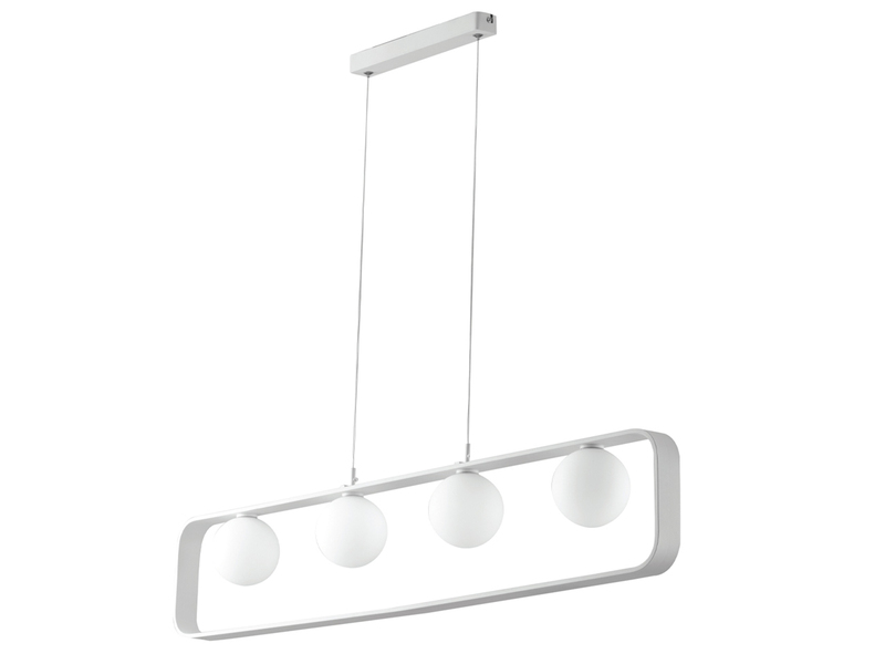 LED Pendelleuchte 4-flammig Weiß Glaskugeln Opalweiß, Breite 100cm