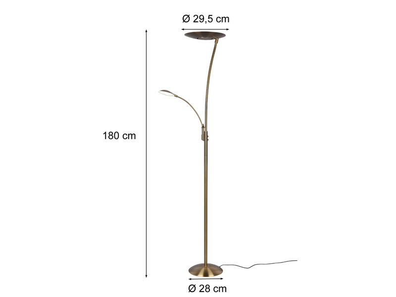 LED Deckenfluter GRANBY Altmessing schwenkbar mit Lesearm, Höhe 180cm