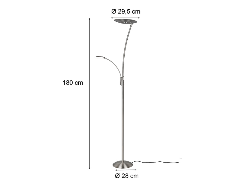 LED Deckenfluter GRANBY Silber schwenkbar mit Lesearm, Höhe 180cm