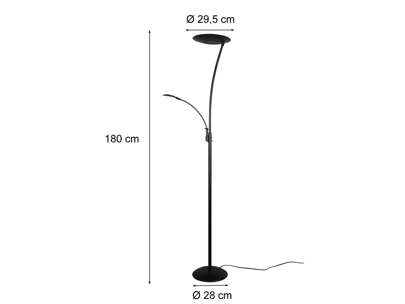 LED Deckenfluter GRANBY Schwarz schwenkbar mit Lesearm, Höhe 180cm