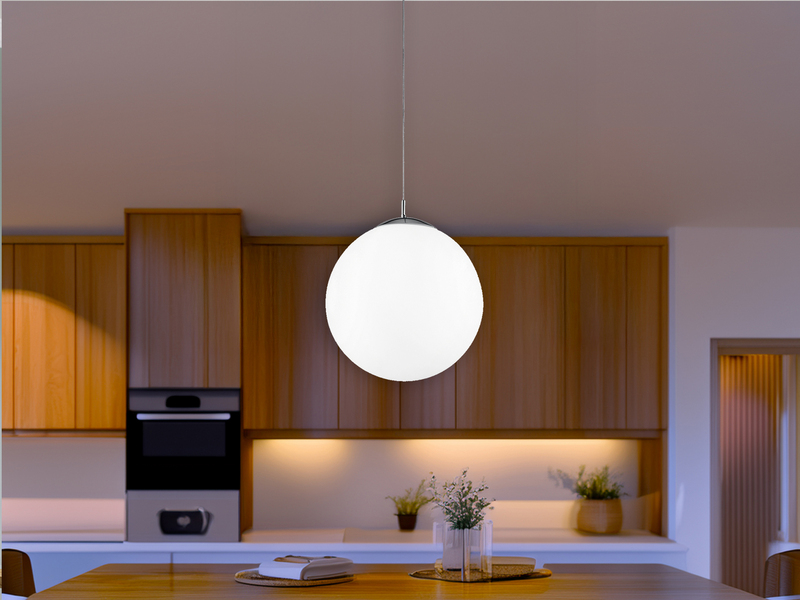 Pendelleuchte CITY einflammig Glaskugel Opalweiß, Ø 35cm