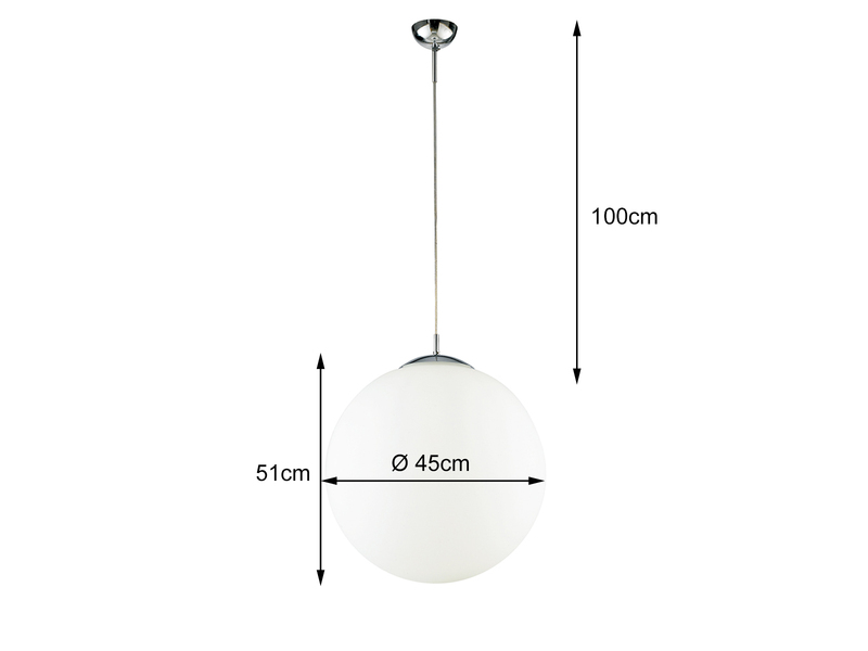 Große Pendelleuchte CITY 1 flammig Glaskugel Opal Weiß, Ø 45cm