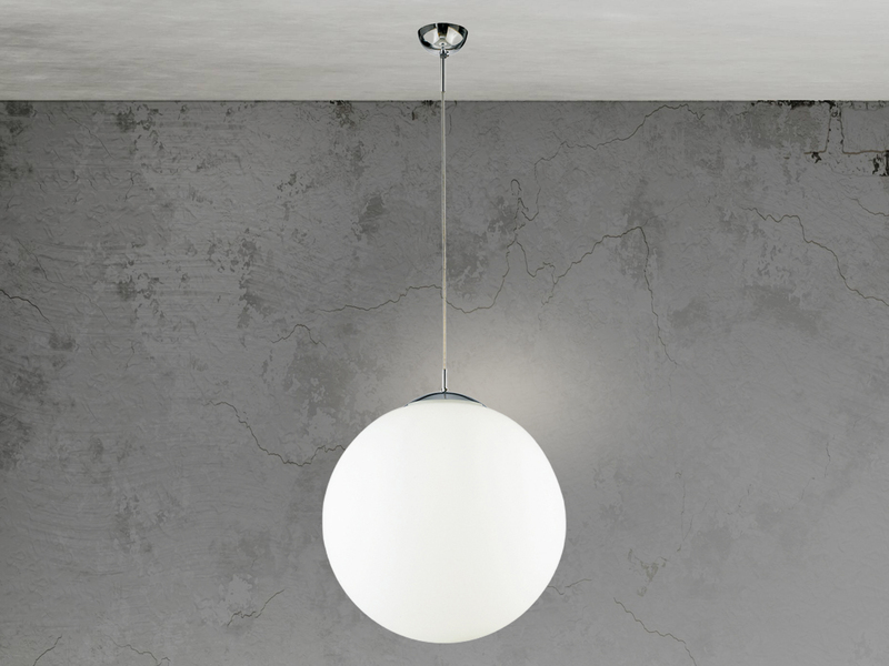 Große Pendelleuchte CITY 1 flammig Glaskugel Opal Weiß, Ø 45cm