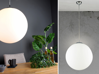 Große Pendelleuchte CITY 1 flammig Glaskugel Opal Weiß, Ø 45cm