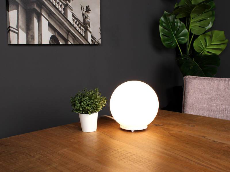 Kleine LED Tischleuchte Glaskugel Lampenschirm Opalweiß, Ø 15cm