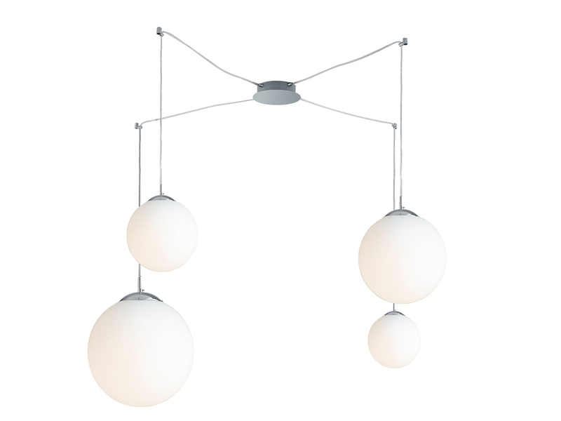 LED Pendelleuchte 4 flammig mit Glaskugeln Opalweiß, Abhängung bis 250cm