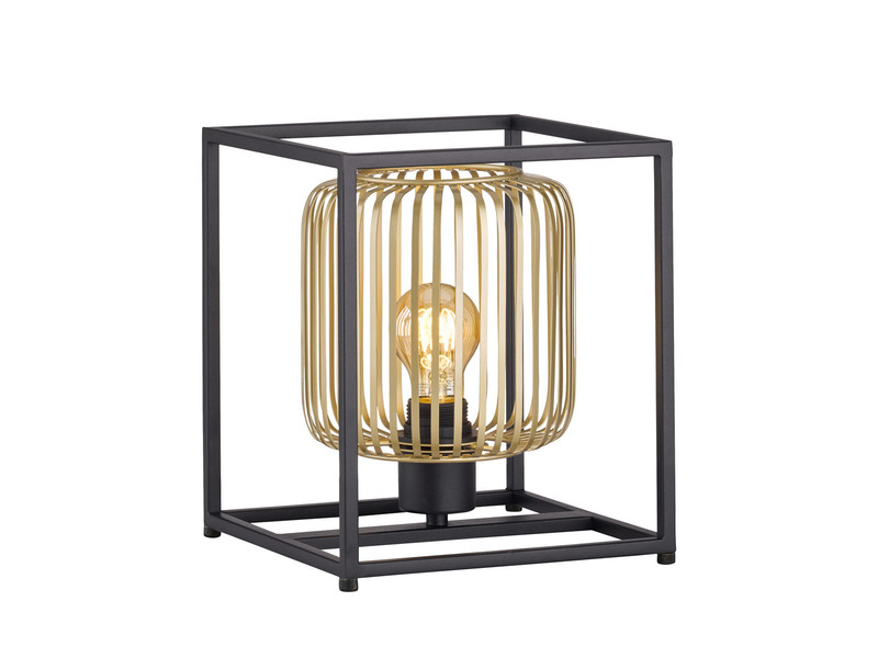Tischlampe eckig mit Lamellen Lampenschirm Gold, Quadrat 23cm