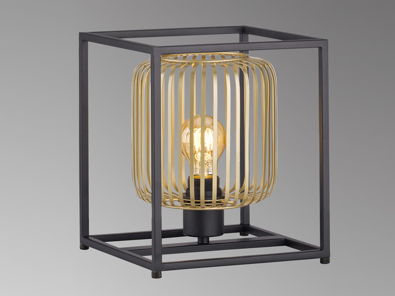 Tischlampe eckig mit Lamellen Lampenschirm Gold, Quadrat 23cm