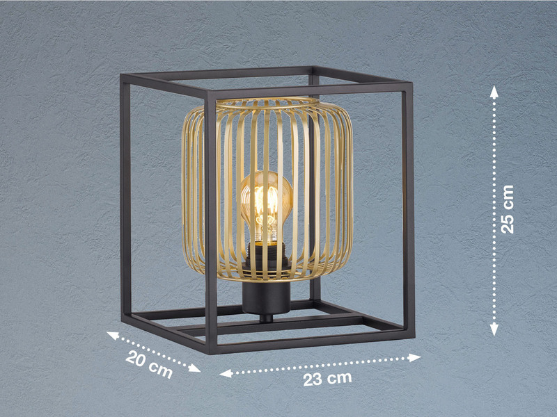 Tischlampe eckig mit Lamellen Lampenschirm Gold, Quadrat 23cm