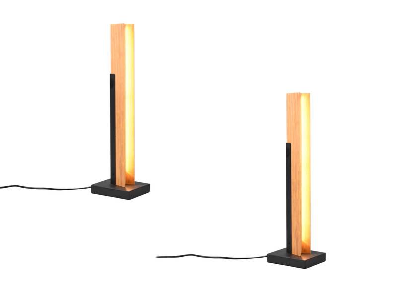 Große LED Tischlampe 2er Set aus Holz mit Touch Dimmer, Höhe 50cm